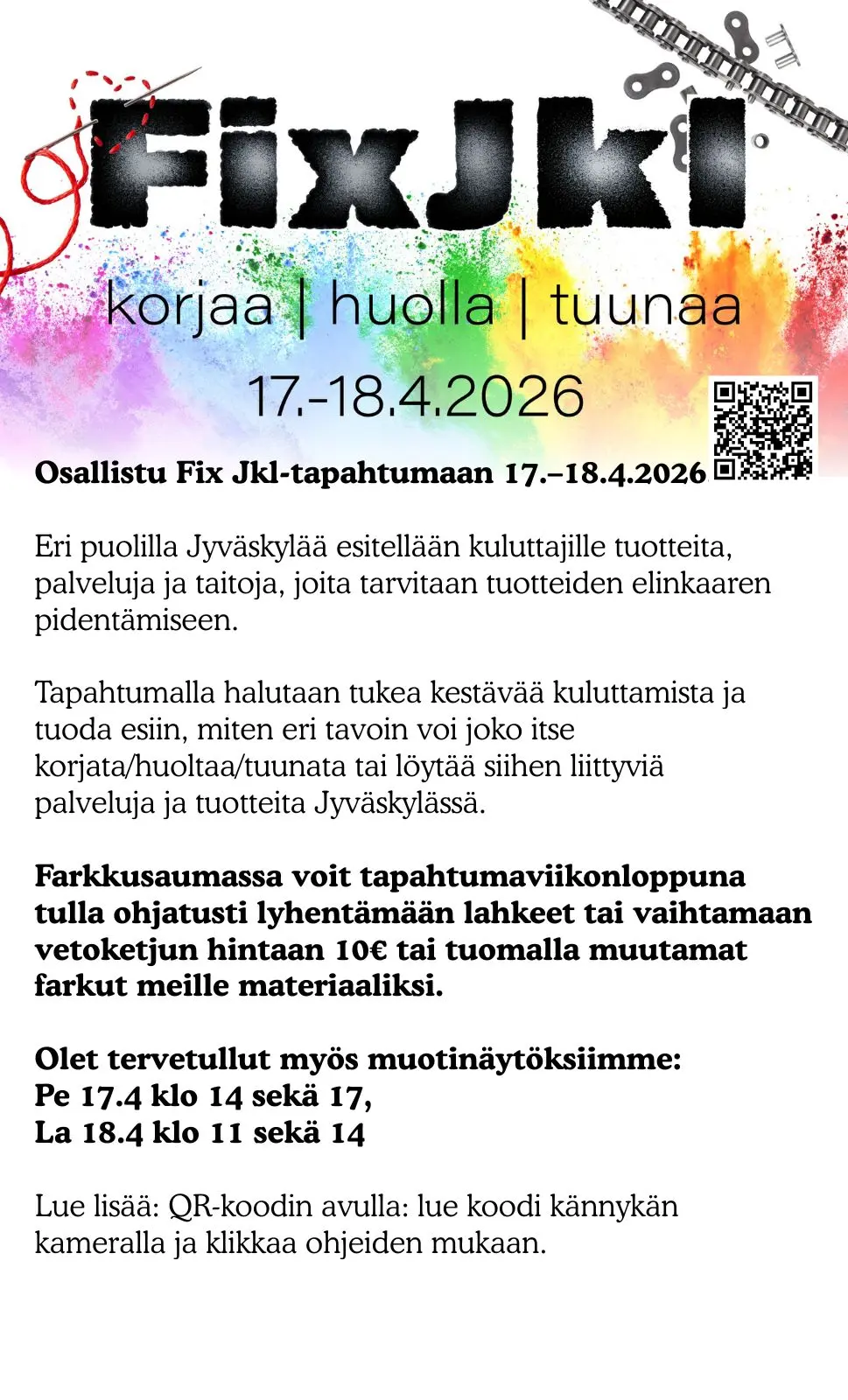 Kuva jossa tietoa FixJyväskylä tapahtumasta